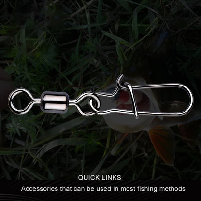 MEREDITH 50PCS Pike Fishing Accessories Connector Pin Bearing Rolling Swivel Stainless Steel Snap Fishhook Lure Swivels Tackle