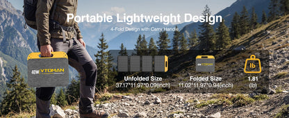 VTOMAN VS40 Hopfällbar Solpanel 40W – IP67, USB-C PD30W & USB-A, 25% Verkningsgrad, Camping
