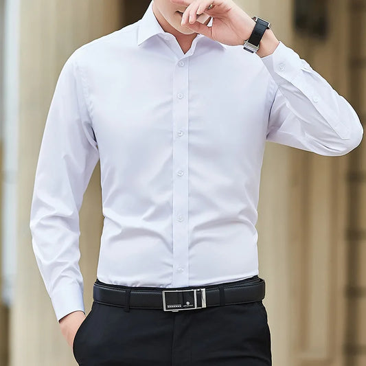 Herr Plus Size Business Skjorta Slim Fit Långärm – Enfargad Klassisk Casual Smart, 4 Färger M–8XL