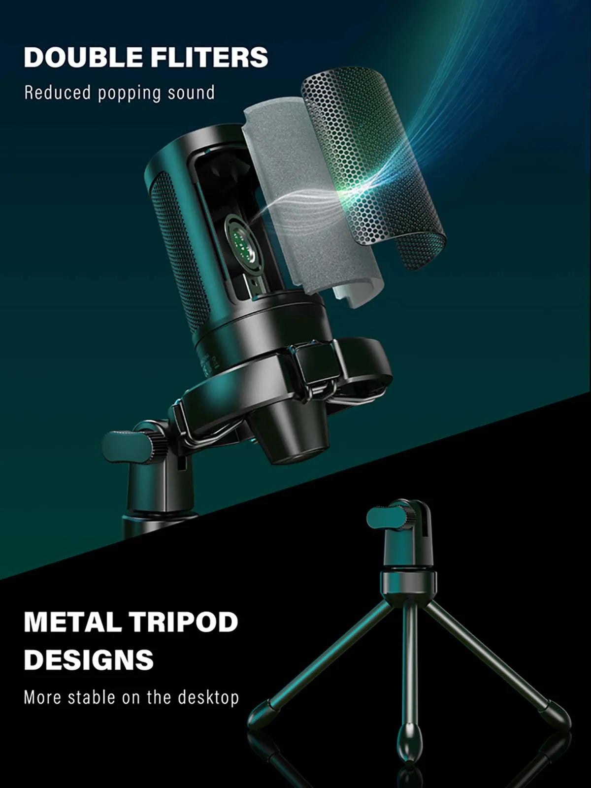 AmpliGame RGB USB Gaming Microphone with Light-touch Mute,Condenser Mic with Tripod for PC,PS4/5,Laptop Streaming Podcasting -A2