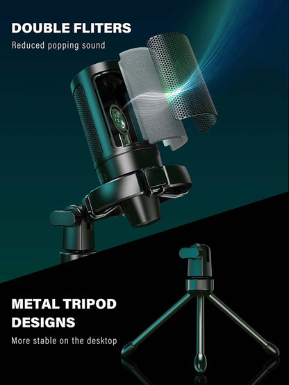 AmpliGame RGB USB Gaming Microphone with Light-touch Mute,Condenser Mic with Tripod for PC,PS4/5,Laptop Streaming Podcasting -A2