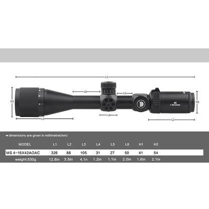 DISCOVERYOPT MS 4–16×42AOAC kikarsikte – belyst SFP och 42 mm objektiv