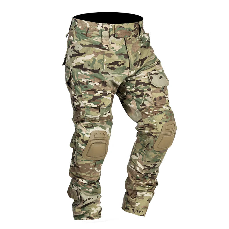Multicam Tactical Pants +Pads Men Combat Trousers Work Camo Hunting Clothes Multi-pocket Breathable Wear-resisting Cargo Pants