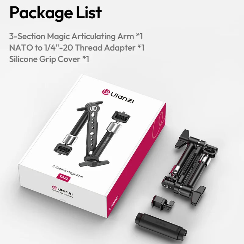 Ulanzi TA10 43cm Magic Articulating Arm with 1/4" 3/8" Screw Hole Mount NATO 3 Section for DSLR Monitor Light Camera Accessories