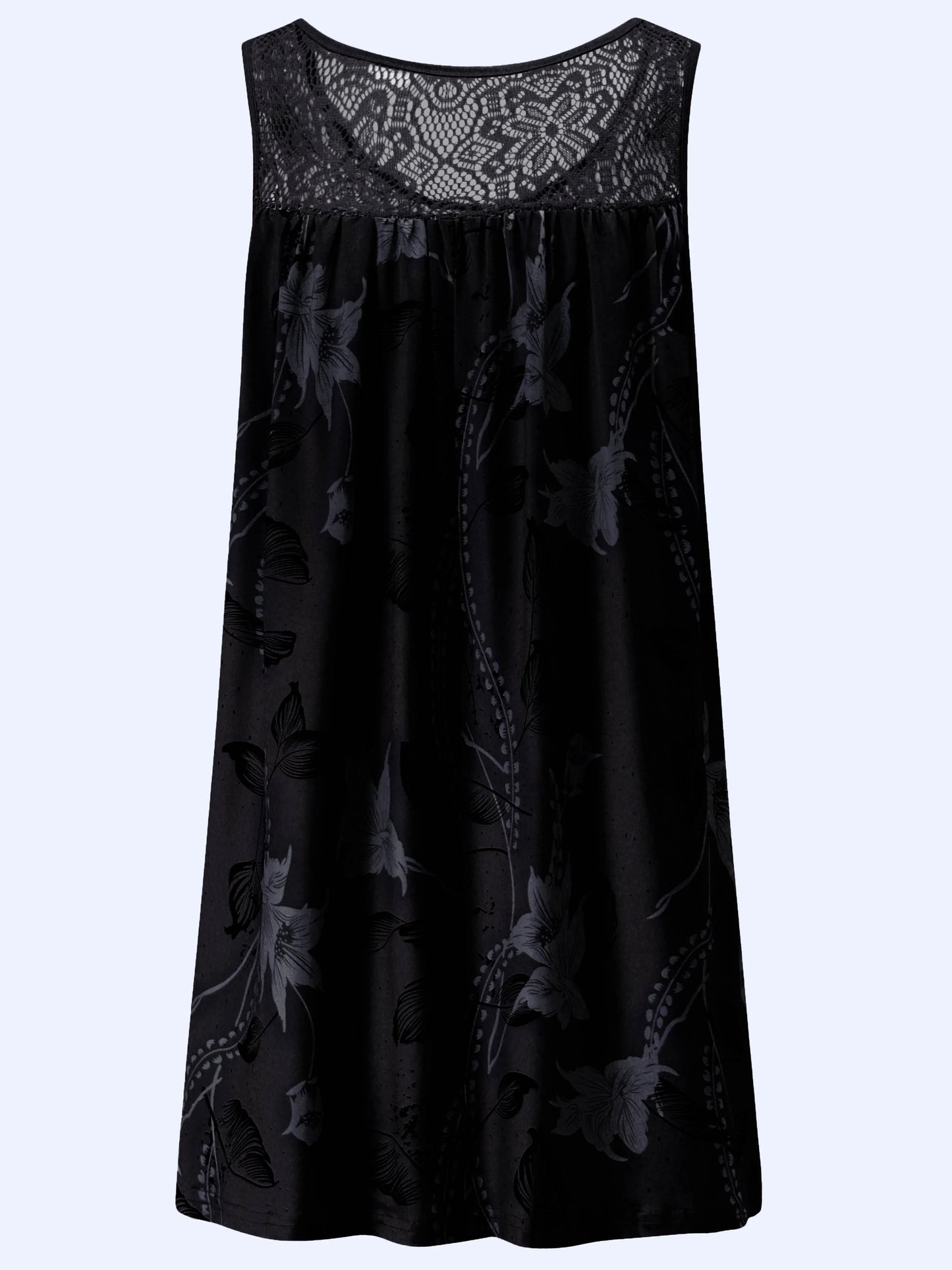 Plus size women's sleeveless round neck A-line dress with contrasting lace border floral print - knee length casual and pretenti