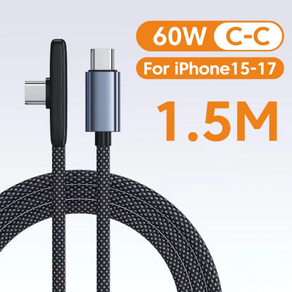 USB-C snabbladdningskabel med 90° kontakt – USB-A eller USB-C till USB-C