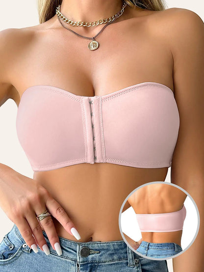 Plus Size Women's Front Fastening Bandeau Bras Strapless Push Up Wirefree Comfortable Bra Strapless Everyday Padded Bralette