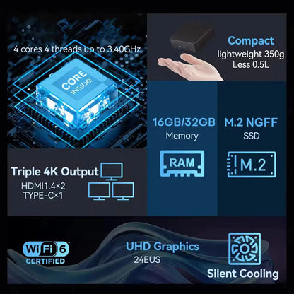2026 Intel I9 10980HK N150 Mini PC Portable Gaming 16/32GB RAM WIFI6 BT5.2 4K 1/2TB SSD 1000Mbps Mini Gamer Computer PC