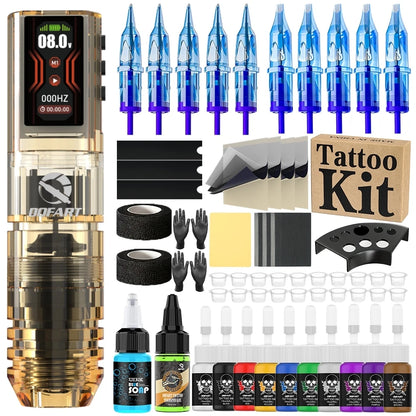 DQFART 1600mAh P2 LED Digital Display Electric Wireless Tattoo Machine Set 12V 6Colors Accessories Body Art Creative Designs