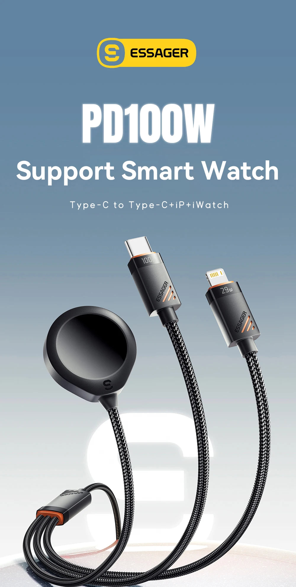 3-i-1 laddkabel för USB-C, Lightning och Apple Watch – 1,2 m