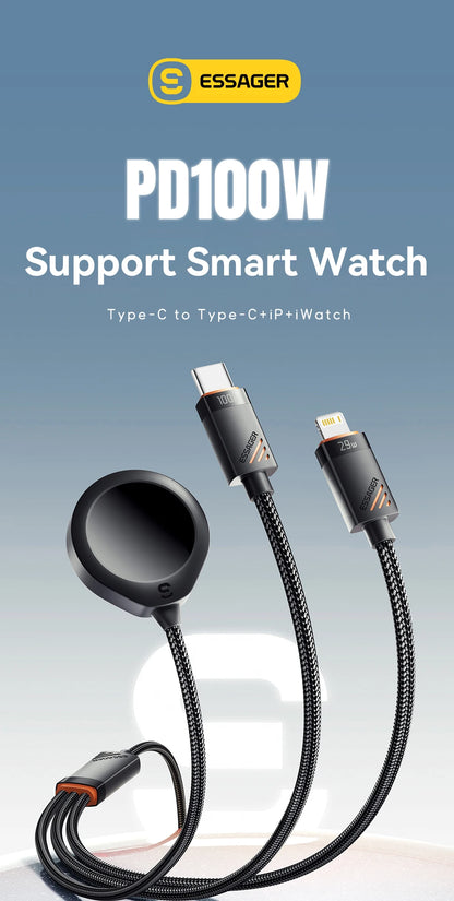 3-i-1 laddkabel för USB-C, Lightning och Apple Watch – 1,2 m