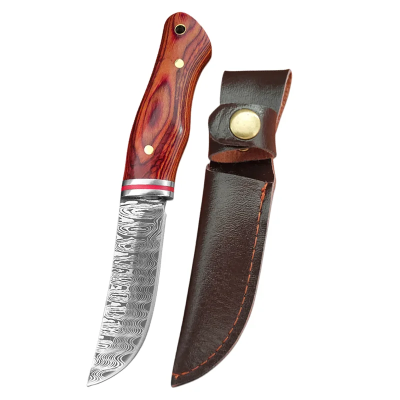 Damascus Pattern Outdoor Utility Knife Survival & Camping Knife Fishing BBQ Cutting Tools