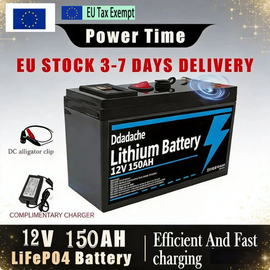 LiFePO4 Batteri 12V 150Ah – USB-port, Smart BMS, ~4000 Cykler, 18650-celler, ca 1,1kg, Sol/Båt/Camping/Off-Grid, 1/2/3-pack, EU-lager (Polen)
