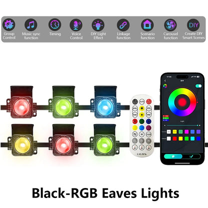 Permanenta RGB Takfots-LED – IP67, Bluetooth-app & Fjärr, Svart/Vit, 5–90M, EU/US-kontakt