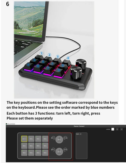 Bluetooth 12 Key 2-knob USB Programming Macro Custom Keyboard Game Console Mechanical Keyboard Photoshop Hot Swappable Keyboard