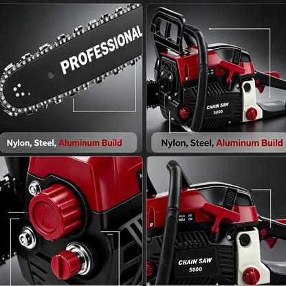 2-Stroke Gas Chainsaw 20 Inch Guide Bar 10000RPM  Dual Safety Switch Low Fuel  Anti-Vibration Handle For Logging Garden Tree Cutting