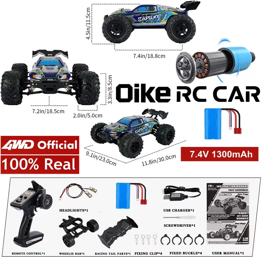 Oike RC Drift Car With LED Light 50KM/H / 80KM/H Brushless 4WD Remote Control Electric High Speed Racing Monster Truck for Adult
