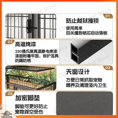 Large Heavy Duty Dog Crate for Large Medium Dogs Indoor Outdoor Portable Foldable Metal Wire Kennel with Tray for Labrador