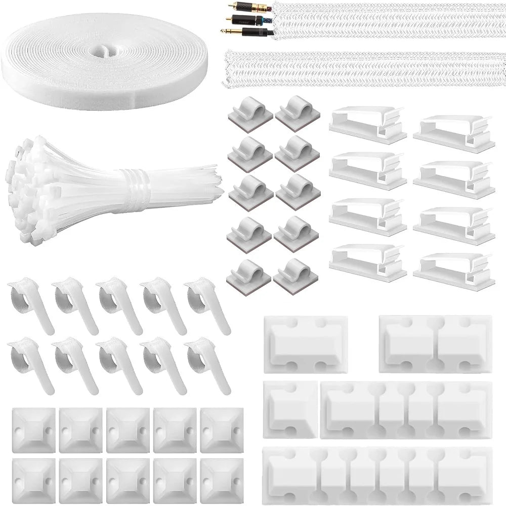146 Pcs Cable Organizer Set Cord Management Silicone Cable Holder Adhesive Wire Clips For Car Home Office USB Cords Organiser