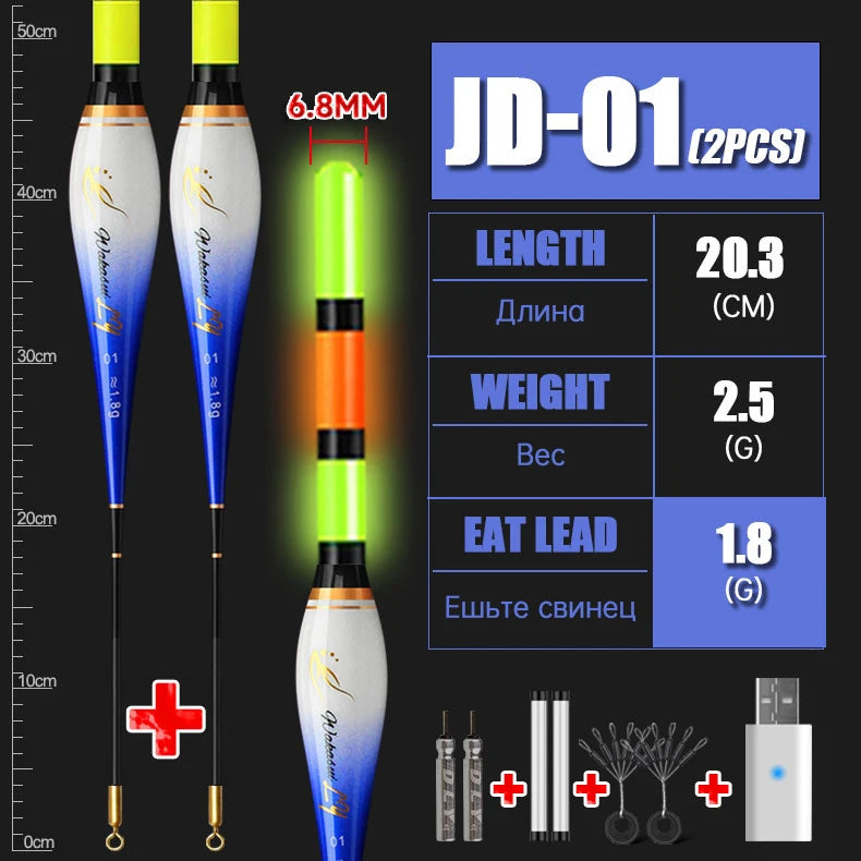 2024 New 2-Piece Luminous Fishing Float With High Sensitivity Short Electronic Rock Fishing Float And USB Dual Port Charging Set