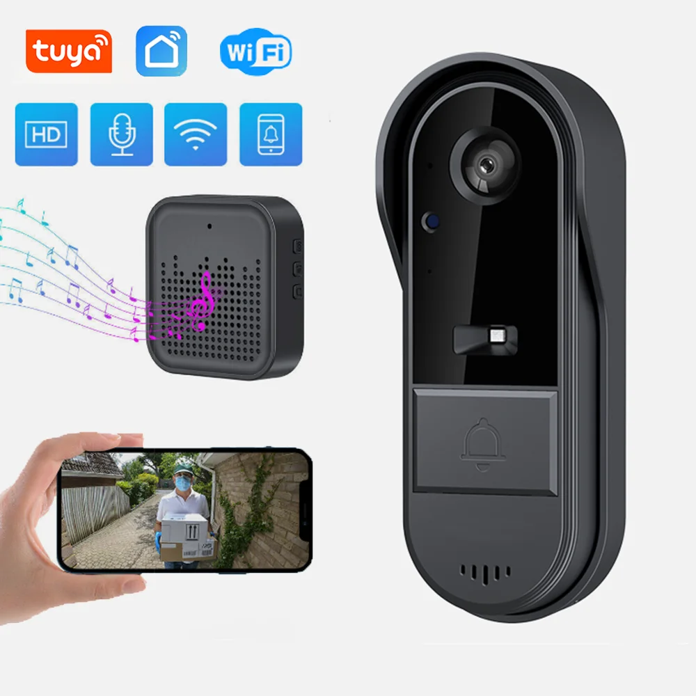 Tuya WiFi Video-Dörrklocka – HD, 170°, IP65, IR-nattseende, Tvåvägsljud, Smart Life