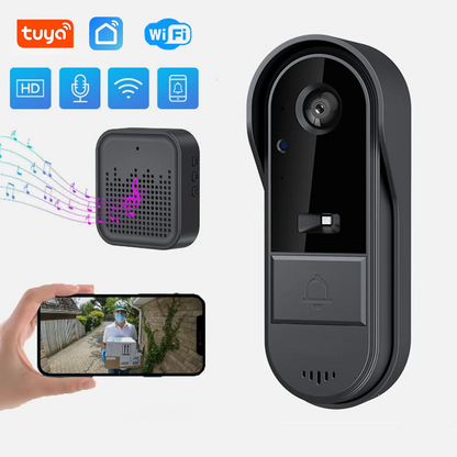 Tuya WiFi Video-Dörrklocka – HD, 170°, IP65, IR-nattseende, Tvåvägsljud, Smart Life