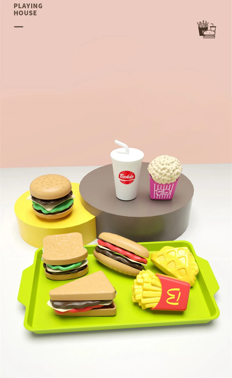 Låtsasmat för barn – hamburger- och pommes-set i 9 delar