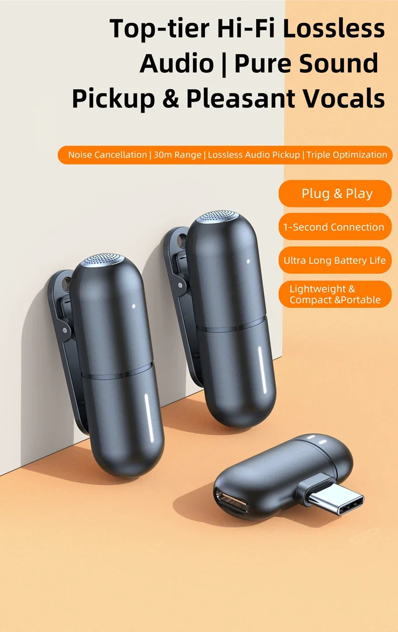 Wireless Mini Lavalier Microphone Live Broadcast Gaming Recording Interview Vlog Professional Microphone for iPhone iPad Android