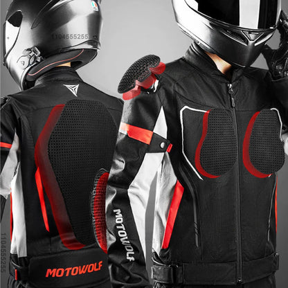 Motowolf Man Jacket Summer Motorcycle Jacket Breathable Motocross Jacket CE Certified Armor Protection Anti Fall Moto Clothing