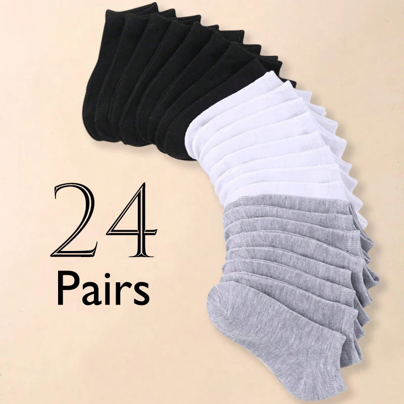 24 Pairs Classic Ankle Socks | Breathable, Solid Color - Comfortable Everyday Socks for Boys and Girls, Hand Wash Only, Breathab