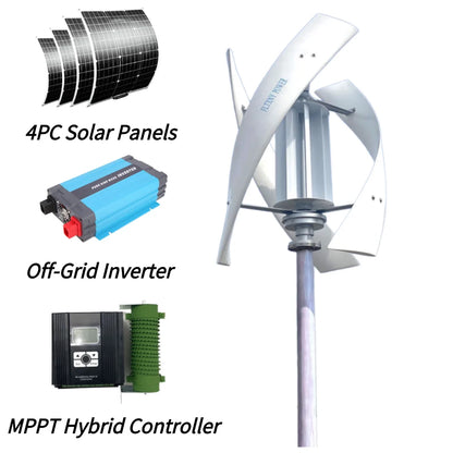Vertikal Vindturbin 10kW/20kW 12V/24V/48V – Kärnlös Magnetlevitation Lågbullrig MPPT Hybrid Sol+Vind Off-Grid Hushåll