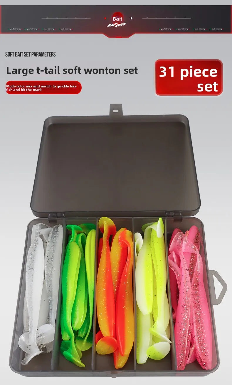 Soft Tail Bait Set Fake Bait 5.5/7/9/12cm Two-color Fishing Lure with Lead Head Hook for Angling