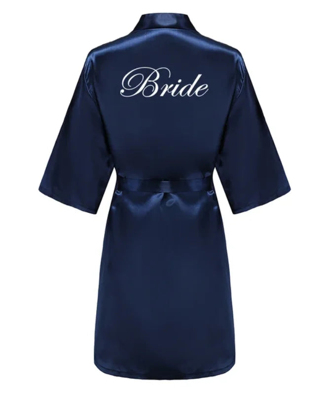 Satin Silk Robes Plus Size Wedding Bathrobe Bride Bridesmaid Mother Maid of Honor Gown Women Clothing Sleepwear Navy Blue