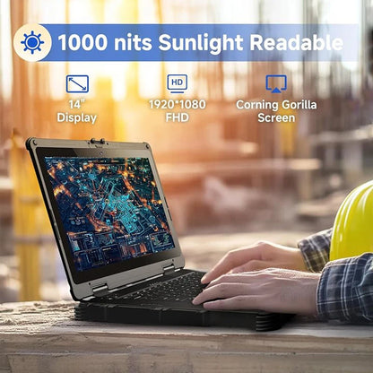 14 inch Rugged Laptop Windows 11 Pro, Heavy Duty Notebook Intel Core 32GB+256GB, WiFi 6  BT 5.1 Industurial Computer 1000 Nits