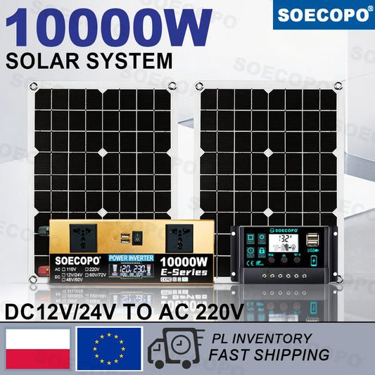 SOECOPO Solsystem-kit – 2×Flexibel Solpanel + 1100W Inverter (E-Series) + LCD-regulator 12V/24V, 220V, EU-lager (Polen)