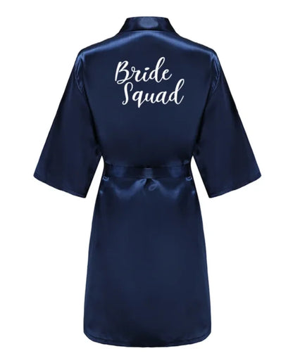 Satin Silk Robes Plus Size Wedding Bathrobe Bride Bridesmaid Mother Maid of Honor Gown Women Clothing Sleepwear Navy Blue