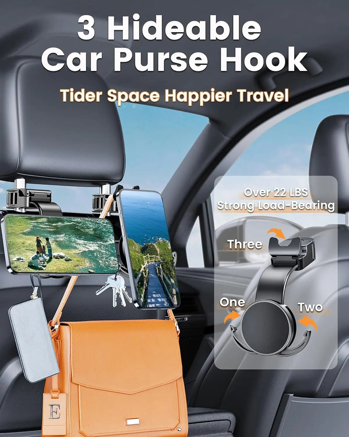 Magsafe Phone Holder for Backseat, Hideable Storage Key Bag & Bendable Strong Magnetic Seat Phone Holder