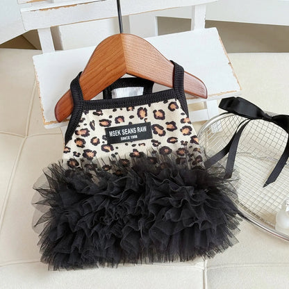 Fashion Sweet Puppy Dog Summer Dress Princess Skirt Pet Dog Lace Cake Camisole Tutu Dress -Leopard Print Dog Tutu Dress