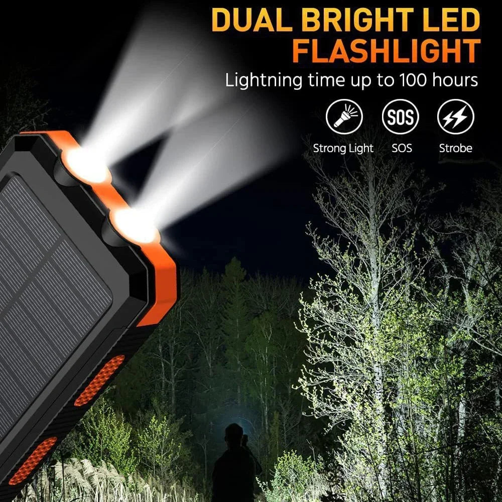 OutdoorVPortable 20000mAh Solar Power Bank External Battery Pack With LED Light Compass USB Output Emergency Backup Power