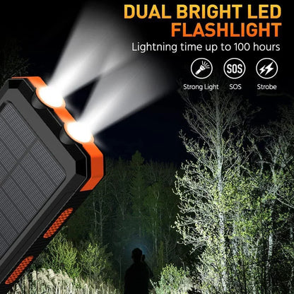 OutdoorVPortable 20000mAh Solar Power Bank External Battery Pack With LED Light Compass USB Output Emergency Backup Power