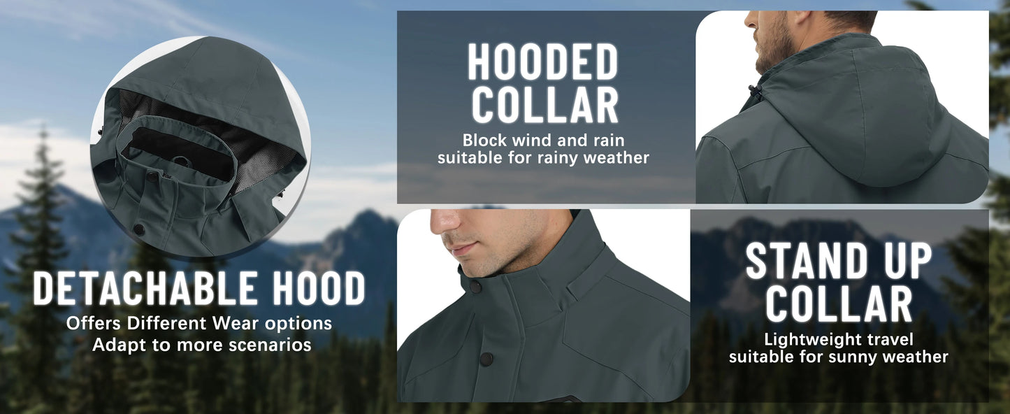 TACVASEN Spring Autumn Lightweight Jackets Mens Mesh Lined Waterproof Rain Jacket Outdoor Fishing Hiking Jacket Male Windbreaker