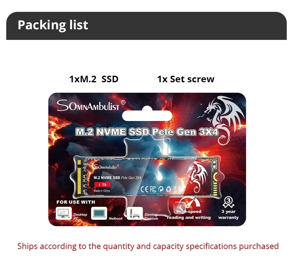 SomnAmbulist M.2 NVMe SSD PCIe 3.0 Gen3 x4 High‑Speed Internal Solid State Drive For Laptop Desktop PC Storage Upgrade
