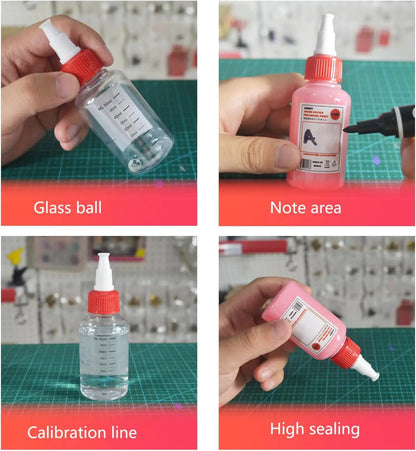 Joystar 6x 50ml Plastic Boston Squeeze Bottles,Empty Dispensing Bottles with Twist Top Cap,for Liquids, Inks, Oils and Crafts