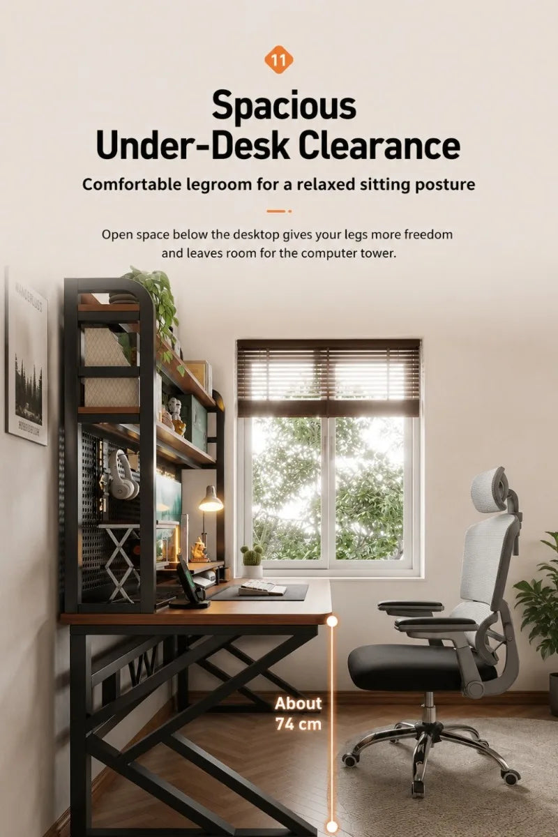 Gaming Desk with Bookshelf and Pegboard Computer Desk with Storage Shelf Home Office Study Desk for Bedroom Small Space