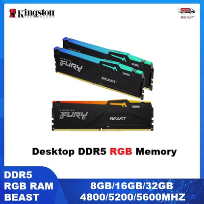 Kingston FURY DDR5 RGB RAM BEAST Desktop Memory 8GB 16GB 32GB Gaming UDIMM Memoria 5200MHZ 560MHZ High Performance Rgb Memory