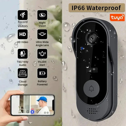 Tuya WiFi Smart Video Doorbell 1080P – 170°, Tvåvägsljud, IR-nattseende, 1000mAh, SD-kort & Moln