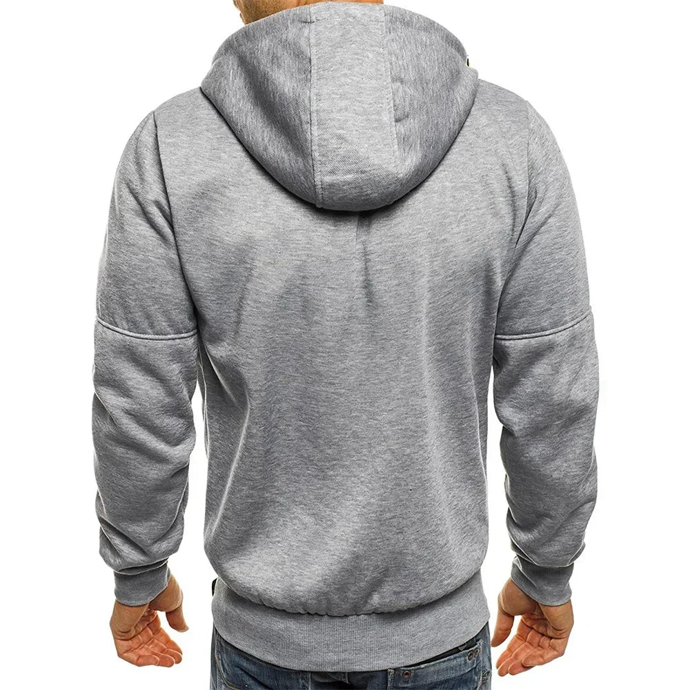 Herr Zip-up Hoodie med Fickor & Eget Tryck – Tunn, Japan-stil | M–4XL