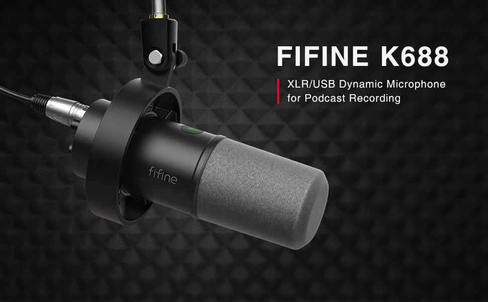 FIFINE Podcast Microphone Audio Mixer Headset Kit with Boom Arm for PC,Recording Studio Microphone for Youtube-K688/H8/Ampli1