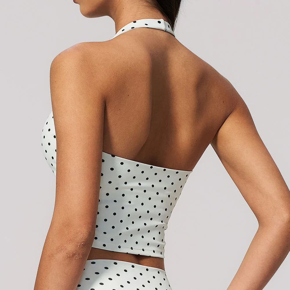 Yoga Bra Women Sports Underwear Fitness Crop Top Polka Dot Yoga Vest Deep V Backless Sports Vest Female Workout Shockproof Tops