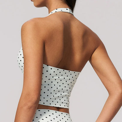 Yoga Bra Women Sports Underwear Fitness Crop Top Polka Dot Yoga Vest Deep V Backless Sports Vest Female Workout Shockproof Tops
